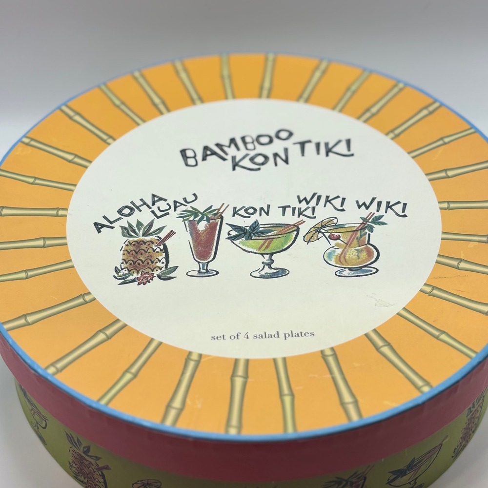 Bamboo kon tiki retro beach house Hawaii themed salad plates funky gift island